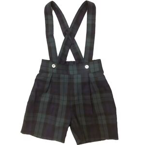 Plaid Navy & Green Suspender Shorts for Kids